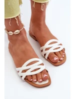 Dámské sandály z ekokože na ploché podrážce bílé Moldela