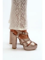 Dámské sandály na vysokém podpatku z kůže Maciejka 06050-25 Zlaté Dámské sandály na vysokém podpatku z kůže Maciejka 06050-25 Zlaté
