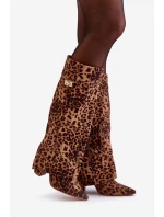 Dámské Kozačky Na Podpatku Před Kolena Leopardí Hnědé Portora