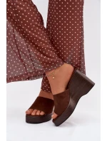 Ženské pantofle na platformě čokoládové Ravelia