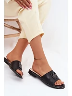 Kožené pantofle s plochým podpatkem ozdoba S.Barski KV61-6019 Černé