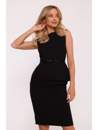 S427 Peplum šaty - černé