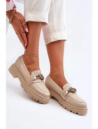 Dámské kožené mokasíny s ozdobou Laura Messi 2780 béžové