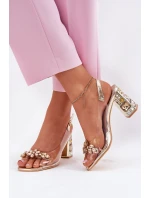 Průhledné sandály na podpatku s krystaly Vinceza 70110 zlaté