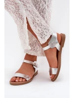 Dámské Sandály Na Plochém Podpatku Eko Kůže Stříbrné Kivara