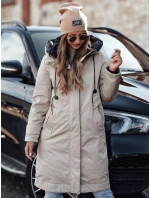 Dámská zimní bunda ELEGANTI dlouhá s kapucí světle šedá FashionStreet TY4657