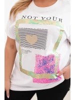 Dámská bavlněná halenka Plus Size se zlatým nápisem bílá + zelená Dámská bavlněná halenka Plus Size se zlatým nápisem bílá + zelená