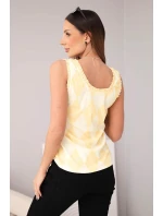 Dámská viskózová bezrukávová blůza s kosočtverci a volánkem kolem výstřihu žlutá