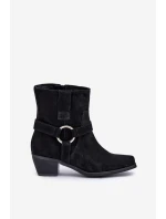 Botičky Z Přírodní Semiše Na Podpatku Černé Zazoo 3444/2