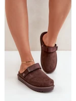 Zateplené dámské pantofle na platformě čokoládové Neliel