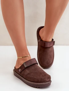 Zateplené dámské pantofle na platformě čokoládové Neliel