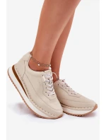 Kožené Dámské Tenisky Na Platformě Big Star RR274A334 Béžové Kožené Dámské Tenisky Na Platformě Big Star RR274A334 Béžové
