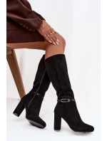 Dámské kozačky na podpatku se zlatou sponou zateplené černé Seraphine