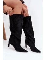 Dámské kozačky z eko semiše nazouvací na jehle černé Phelin Dámské kozačky z eko semiše nazouvací na jehle černé Phelin
