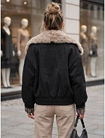 Krátká dámská semišová bunda s kožešinou, černá, FashionStreet TY5842 Krátká dámská semišová bunda s kožešinou, černá, FashionStreet TY5842