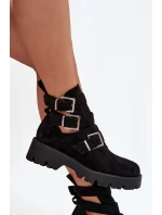 Dámské boty s pásky a stříbrnými sponami Černé Helisse