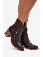 Dámské holeňky s otvory z přírodní kůže na podpatku Zazoo 3690 čokoládové