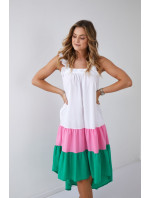 Letní šaty na ramínka s delšími zády v růžové a zelené barvě