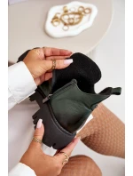 Zazoo 60451 Dámské kožené boty s ozdobou tmavozelené