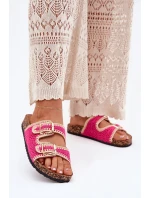 Háčkované Dámské Pantofle Se Zlatými Přezkami Fuchsie Fenira