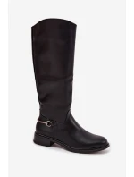 Zateplené dámské kozačky na ploché podrážce s ozdobným detailem Černé Renaya Zateplené dámské kozačky na ploché podrážce s ozdobným detailem Černé Renaya