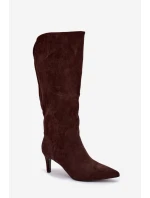 Dámské kozačky na jehle vyhřívané z eko semiše Čokoládové Arelisse