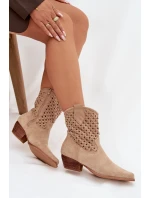 Dámské perforované kotníkové boty na podpatku béžové Ferissa