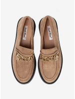 Krásné hnědé dámské  mokasíny na širokém podpatku