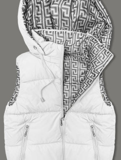 Bílá krátká dámská péřová vesta s kapucí (16M9091-281)