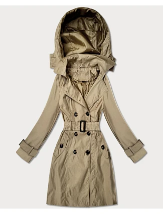 Elegantní dámský kabát s kapucí Goodlookin beige (T2-2238#-5)