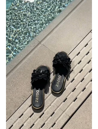 Zazoo 40381 Dámské Kožené Pantofle Na Plochém Podpatku Černé