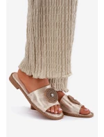 Dámské Pantofle Na Plochém Podpatku S Dekorací S.Barski KV51-013 Zlaté