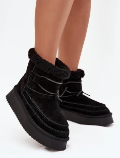Semišové zimní boty pro ženy s ozdobnými švy Big Star SS274372 Černé