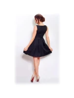 Dámské společenské šaty FOLD se sklady a páskem středně dlouhé černé - Černá - Numoco