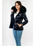 Tmavě modrá lakovaná dámská prošívaná bunda (7693) Tmavě modrá lakovaná dámská prošívaná bunda (7693)