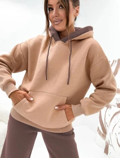 Hrubší dvoubarevná dámská tepláková souprava v čokoládové barvě (VE102)