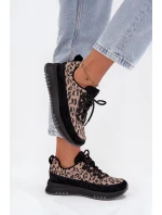 Semišové zateplené dámské tenisky na platformě Vinceza 66836 Panterka Černé