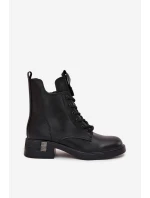 Kožené dámské kozačky na nízkém podpatku Vinceza 66818 Černé