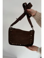 Kožená semišová kabelka zdobená kamínky čokoládová Savra Kožená semišová kabelka zdobená kamínky čokoládová Savra