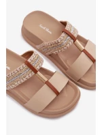 Dámské platformové pantofle se pásky a zlatým detailem Béžové Tahlia