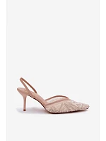 Ozdobené sandály s síťkou na jehle Béžové Bedira