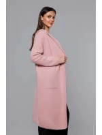 Dlouhý vlněný přehoz přes oblečení typu alpaka v bledě růžové barvě s kapucí (M105-1) Dlouhý vlněný přehoz přes oblečení typu alpaka v bledě růžové barvě s kapucí (M105-1)