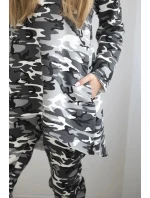 Dámská souprava s kapucí a maskáčovým potiskem šedá + černá