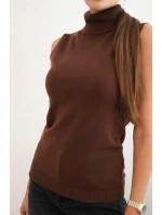 Dámská viskózová bezrukávová blůza s rolákem hnědá