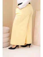 Dámské kalhoty Plus Size viskózové s širokou nohavicí a páskem žluté