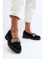 Zazoo 3419 Dámské semišové mokasíny s ozdobným páskem Černé