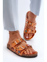 Ozdobené dámské žabky s přezkami S.Barski MY121 oranžové Ozdobené dámské žabky s přezkami S.Barski MY121 oranžové