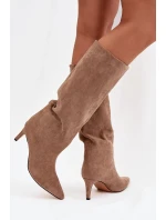 Dámské kozačky na skluzavku vyhřívané na jehlu Béžové olivové