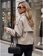 Krátký dámský dvouřadý kabát s výložkami, béžový, FashionStreet TY6030 Krátký dámský dvouřadý kabát s výložkami, béžový, FashionStreet TY6030