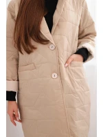 Dámská bunda Plus Size prošívaná s ozdobnými knoflíky a límcem jasno béžová